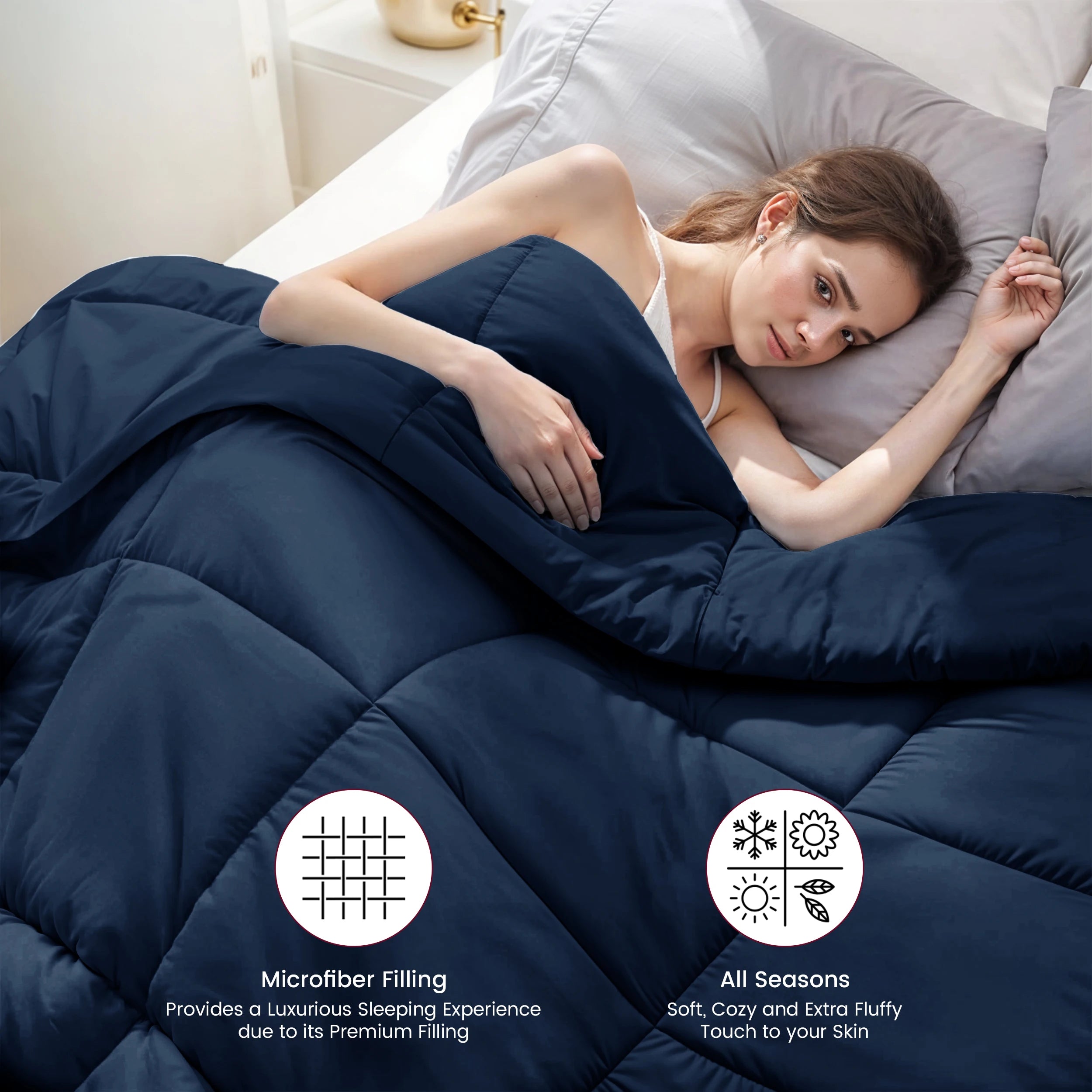 Lux Decor Down Alternative Comforter – 1 Piece Fluffy Duvet Insert with Box Stitch Design – Soft and Cozy Bedding, 102" x 90"