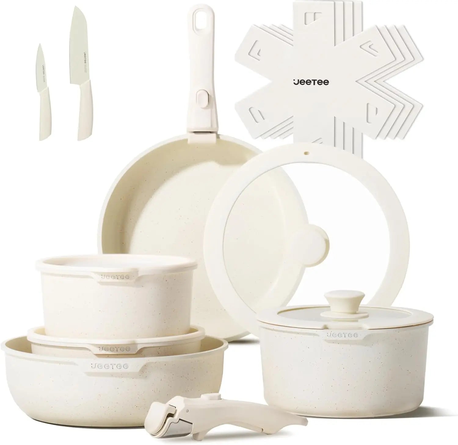 17-Piece Nonstick Cookware Set with Detachable Handle