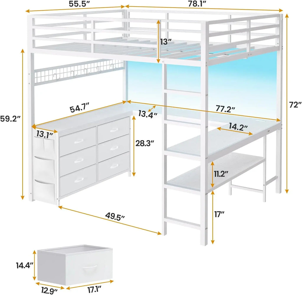 Loft Bed with U-Shaped Desk and Storage