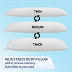 Memory Foam Body Pillow -Fluffy Body Pillows for Adults - 20x54 inch, White