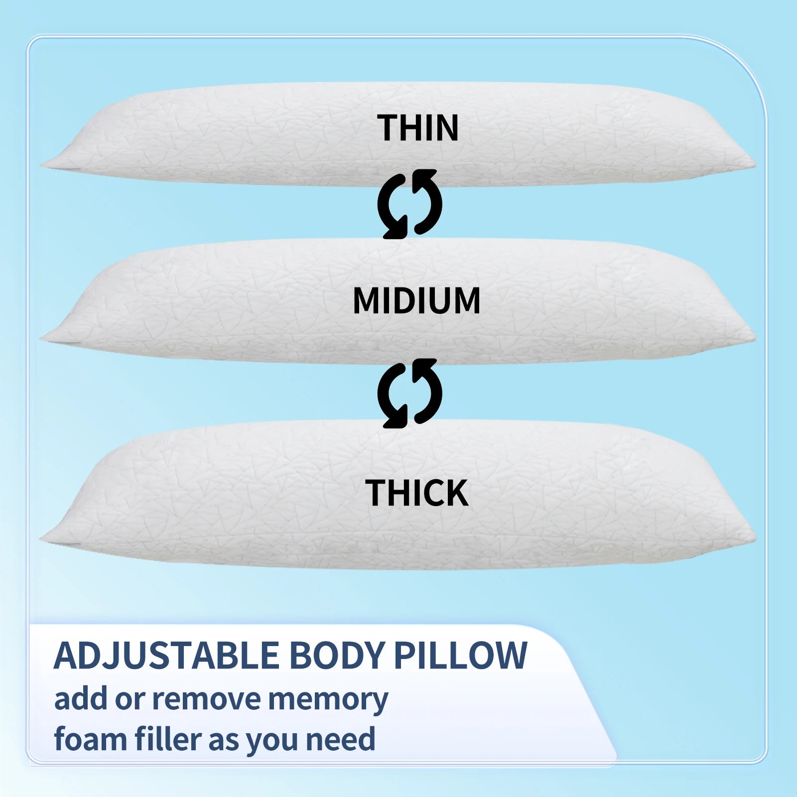 Memory Foam Body Pillow -Fluffy Body Pillows for Adults - 20x54 inch, White