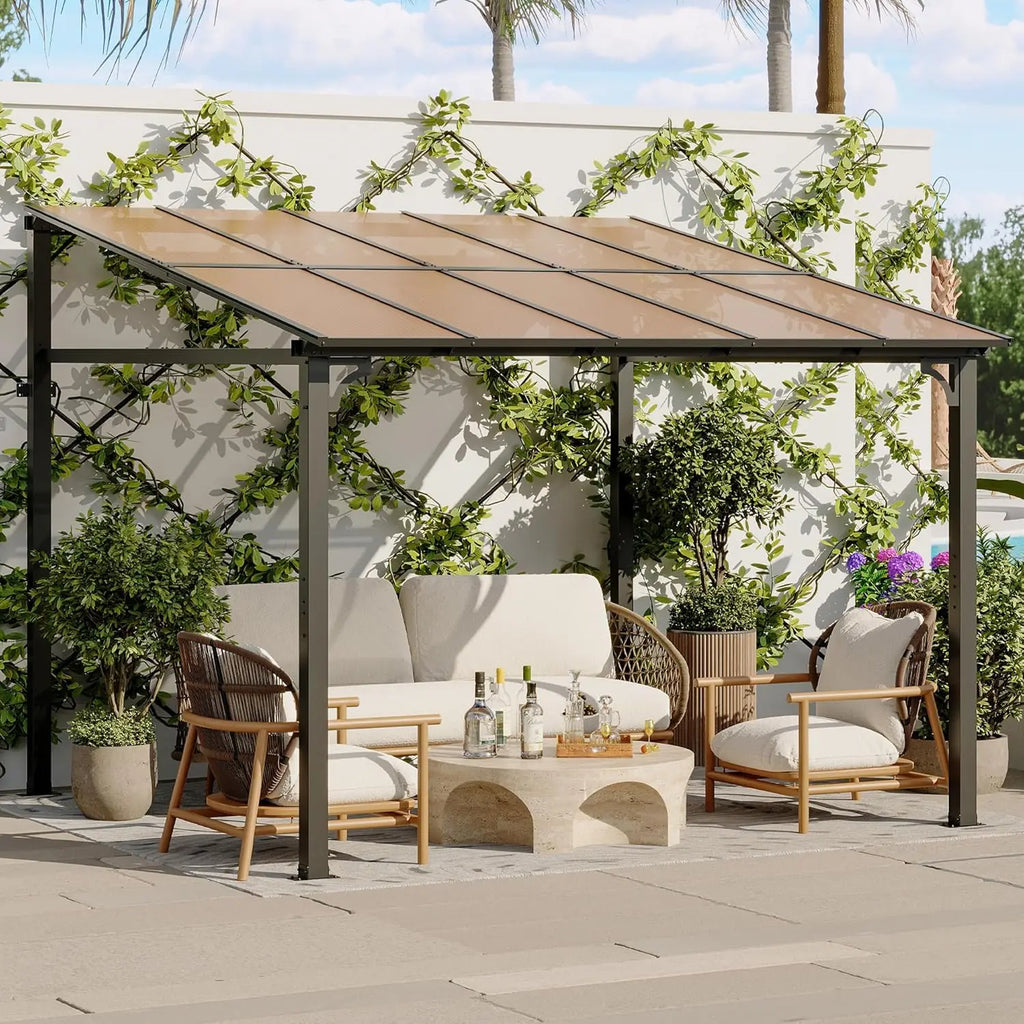 10' x 10' Gazebo for Patio, Large Wall Mounted Gazebos Pergola with Metal Frame,