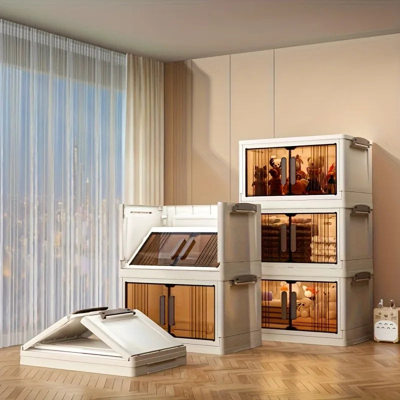 4/5-Tier Heavy-Duty Plastic Folding Storage Cabinet with Lid