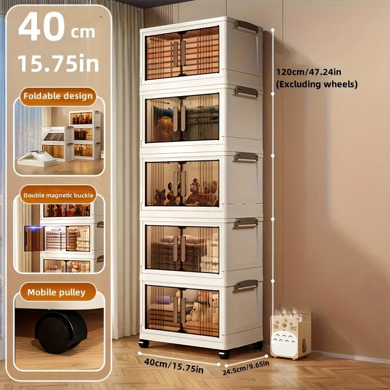 4/5-Tier Heavy-Duty Plastic Folding Storage Cabinet with Lid