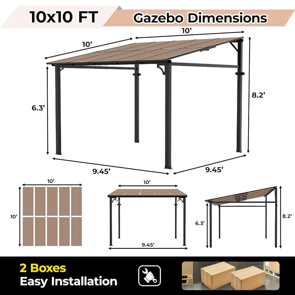 10' x 10' Gazebo for Patio, Large Wall Mounted Gazebos Pergola with Metal Frame,
