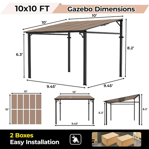 10' x 10' Gazebo for Patio, Large Wall Mounted Gazebos Pergola with Metal Frame,