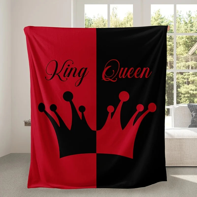 King Queen Crown Design, All-Season Cozy Throw for Couples