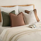 Set of 4 Neutral Linen Fringe Throw Pillows, Soft Rustic Cushions