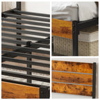 Metal and Wood Mixed Platform Bed Frame with Headboard and Footboard
