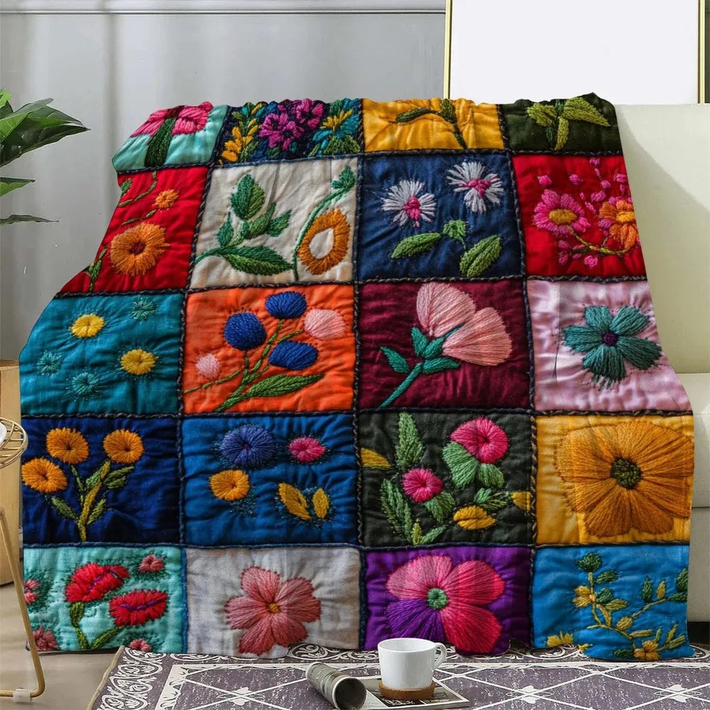 Vintage Floral Print Patchwork Throw Blanket
