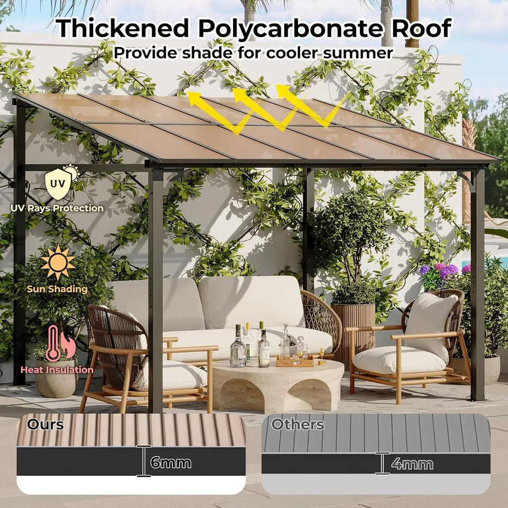 10' x 10' Gazebo for Patio, Large Wall Mounted Gazebos Pergola with Metal Frame,