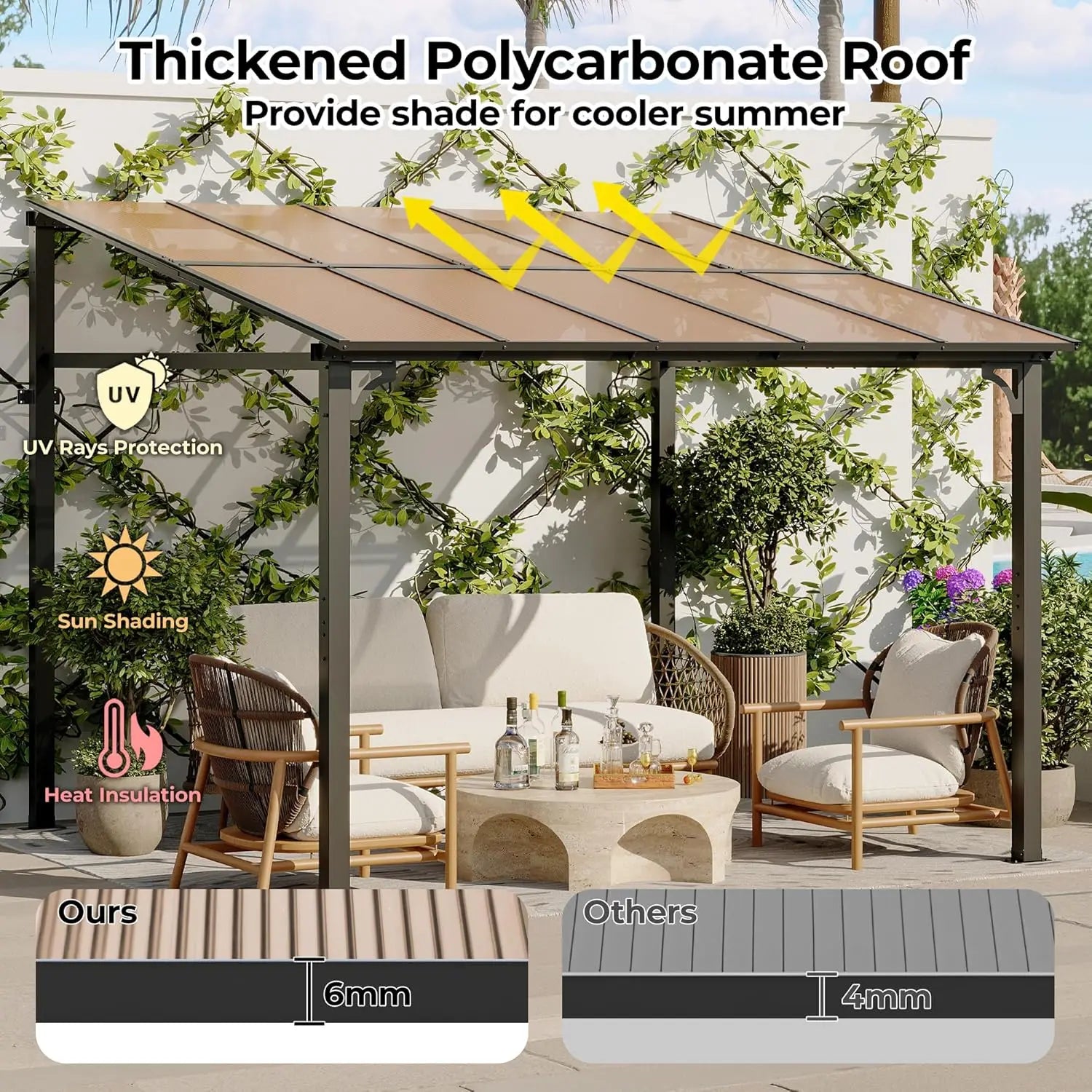 10' x 10' Gazebo for Patio, Large Wall Mounted Gazebos Pergola with Metal Frame,