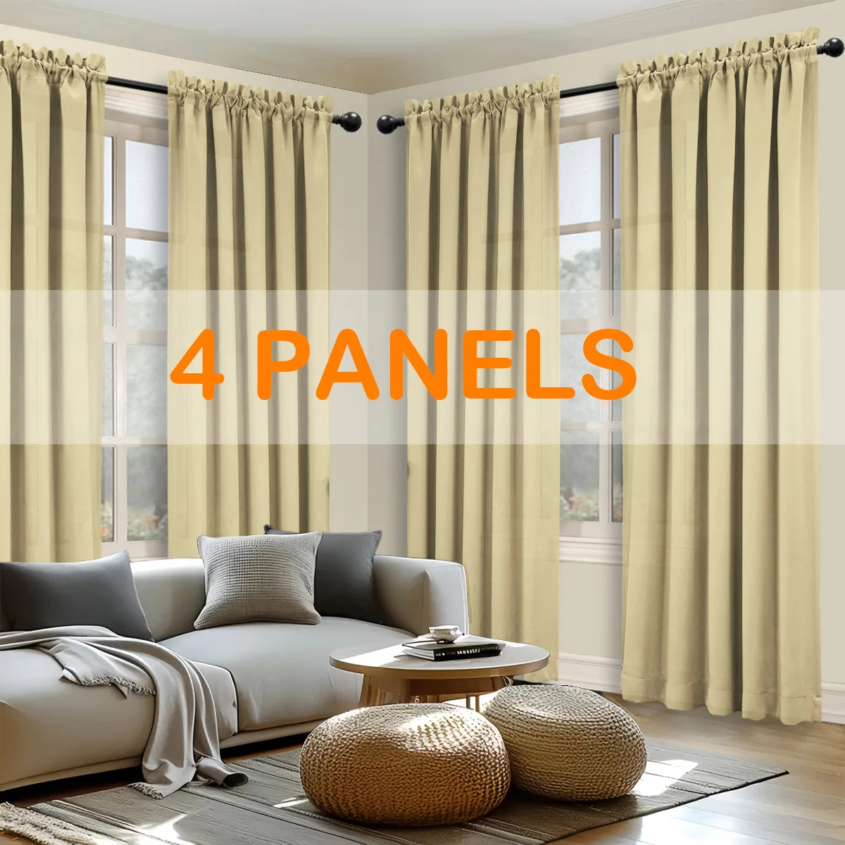 4pcs Light Filtering Curtains