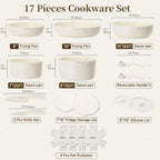 17-Piece Nonstick Cookware Set with Detachable Handle