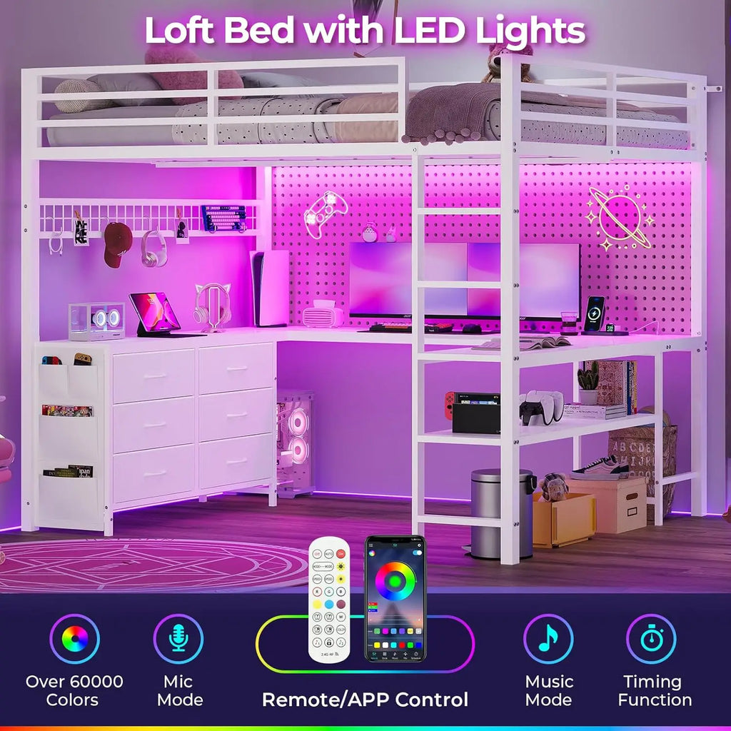 Loft Bed with U-Shaped Desk and Storage