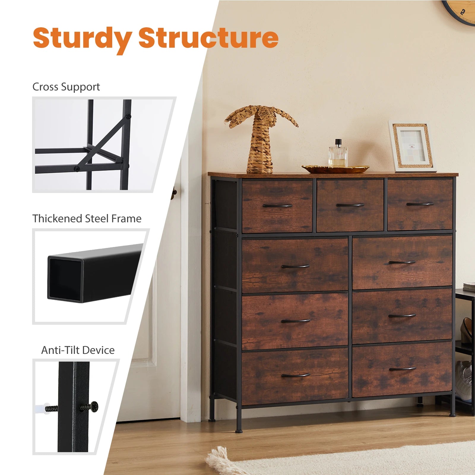 9 Storage Drawer Tall Chest Organizer