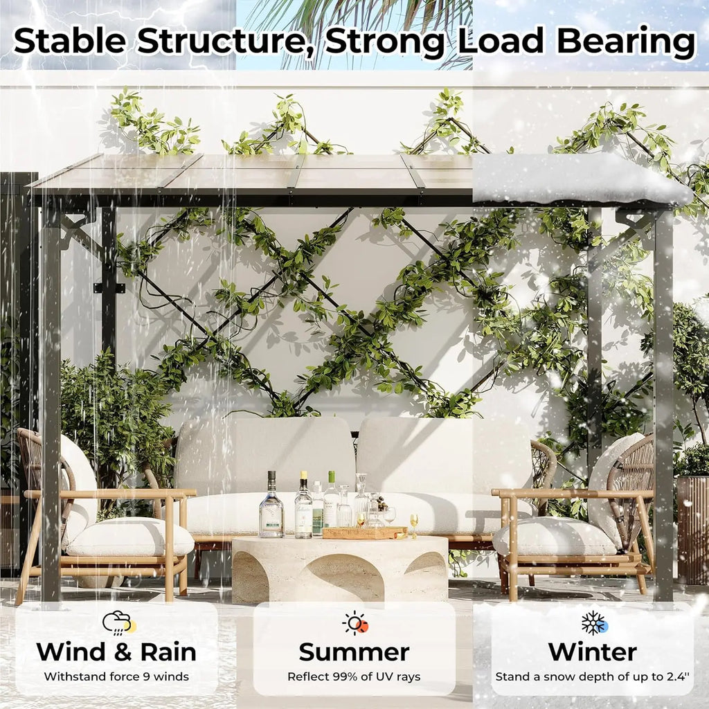 10' x 10' Gazebo for Patio, Large Wall Mounted Gazebos Pergola with Metal Frame,
