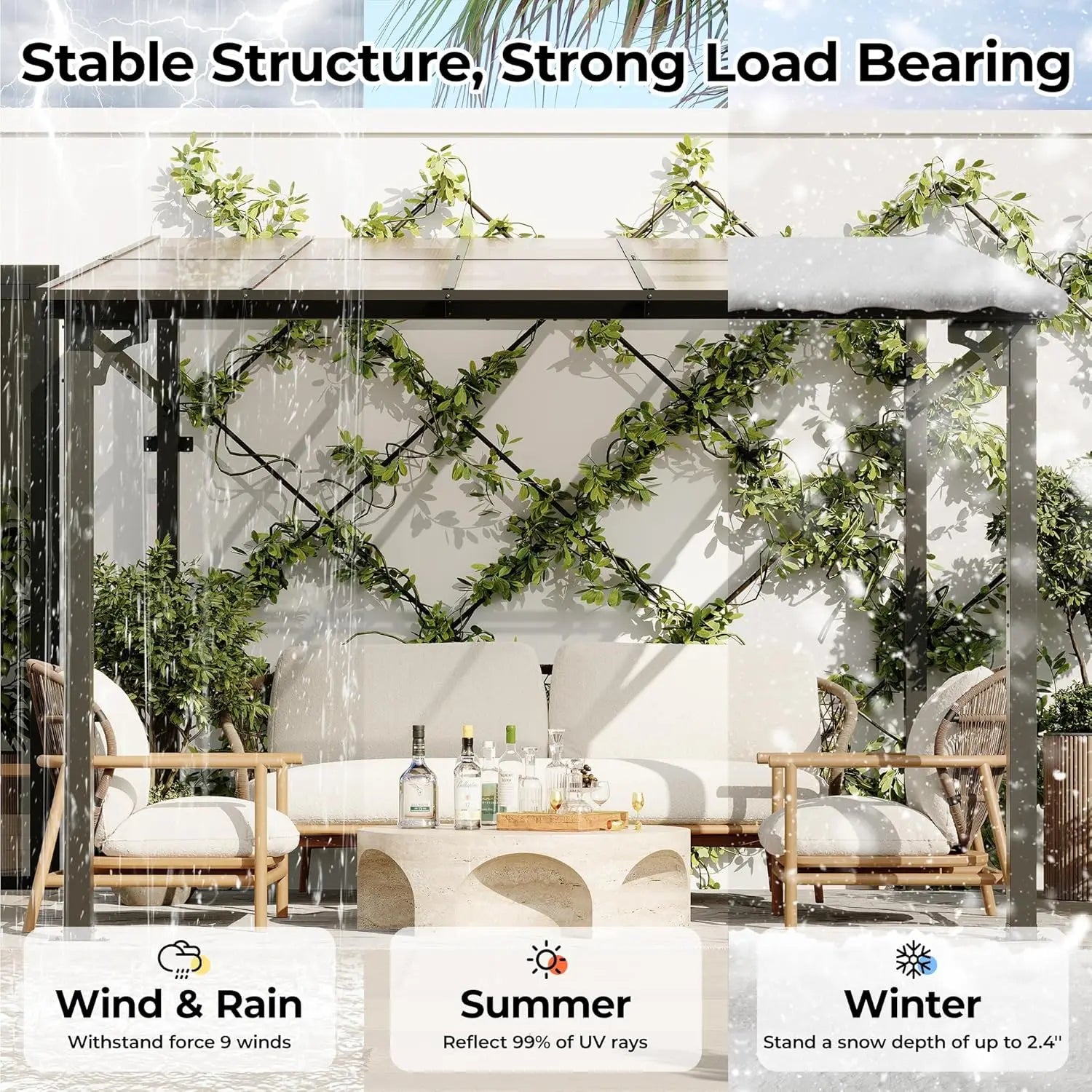 10' x 10' Gazebo for Patio, Large Wall Mounted Gazebos Pergola with Metal Frame,