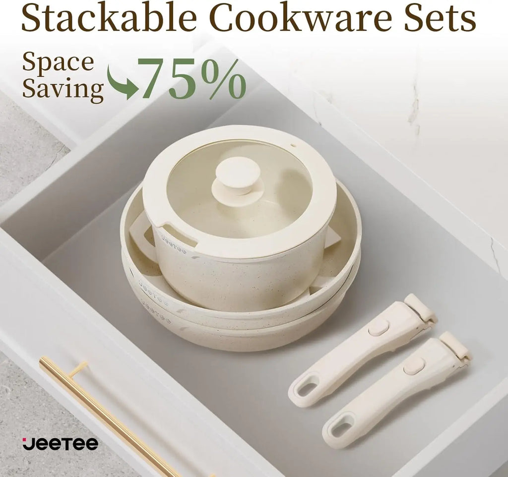 17-Piece Nonstick Cookware Set with Detachable Handle
