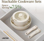 17-Piece Nonstick Cookware Set with Detachable Handle