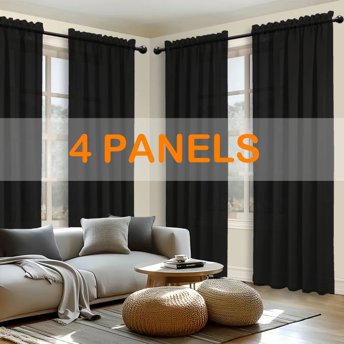 4pcs Light Filtering Curtains