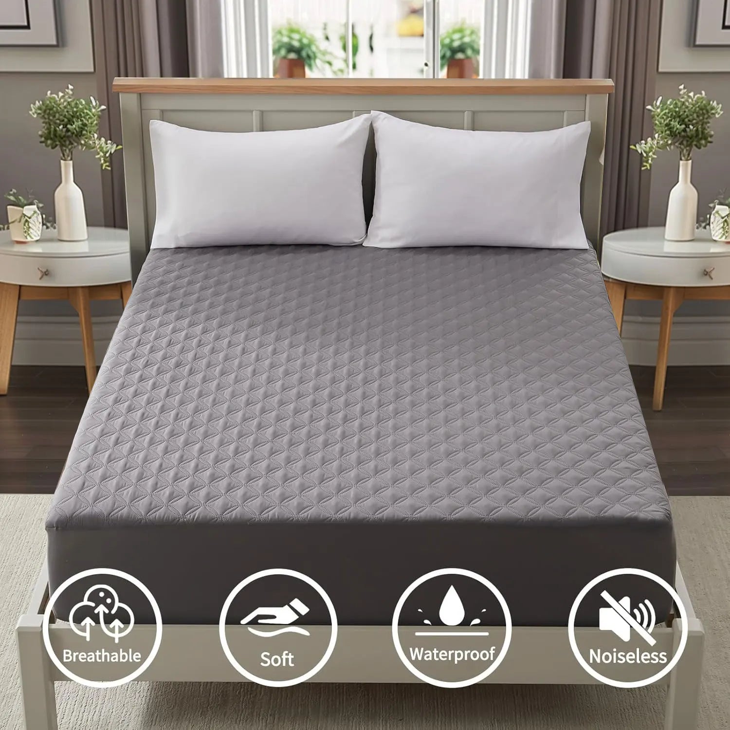 Waterproof Mattress Protector, Noiseless Mattress Pad with Deep Pocket