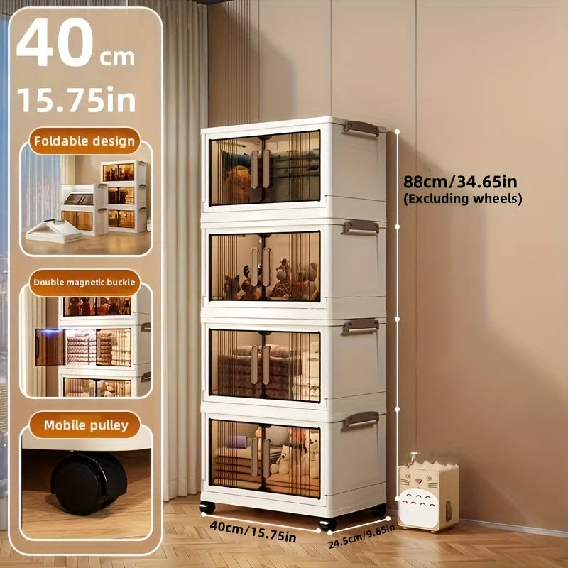 4/5-Tier Heavy-Duty Plastic Folding Storage Cabinet with Lid