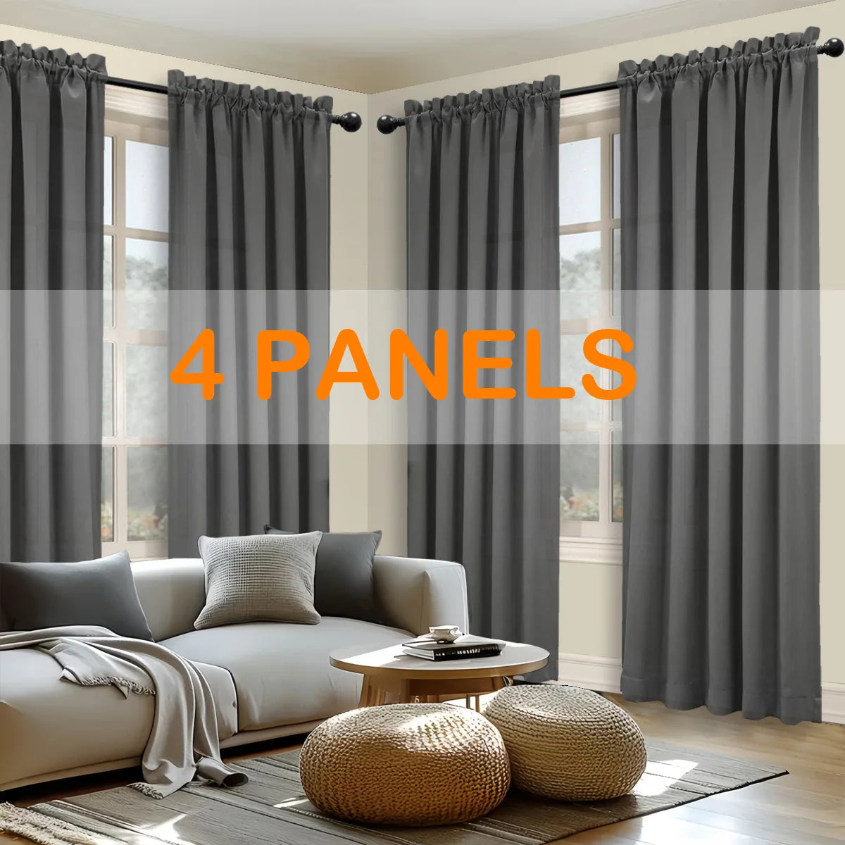 4pcs Light Filtering Curtains