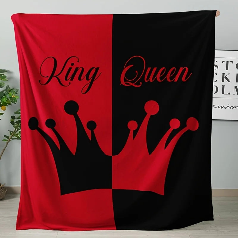 King Queen Crown Design, All-Season Cozy Throw for Couples