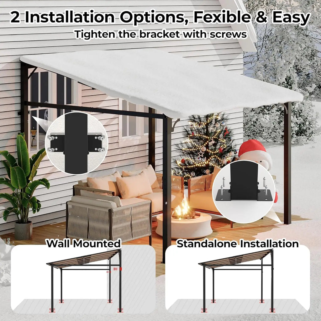 10' x 10' Gazebo for Patio, Large Wall Mounted Gazebos Pergola with Metal Frame,