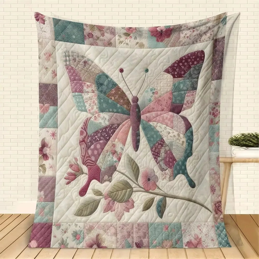 Vintage Patchwork Butterfly Throw Blanket