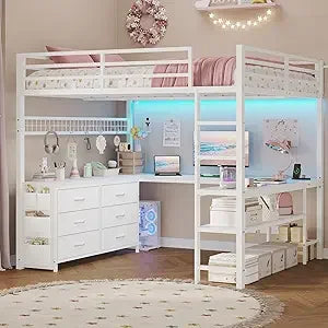 Loft Bed with U-Shaped Desk and Storage