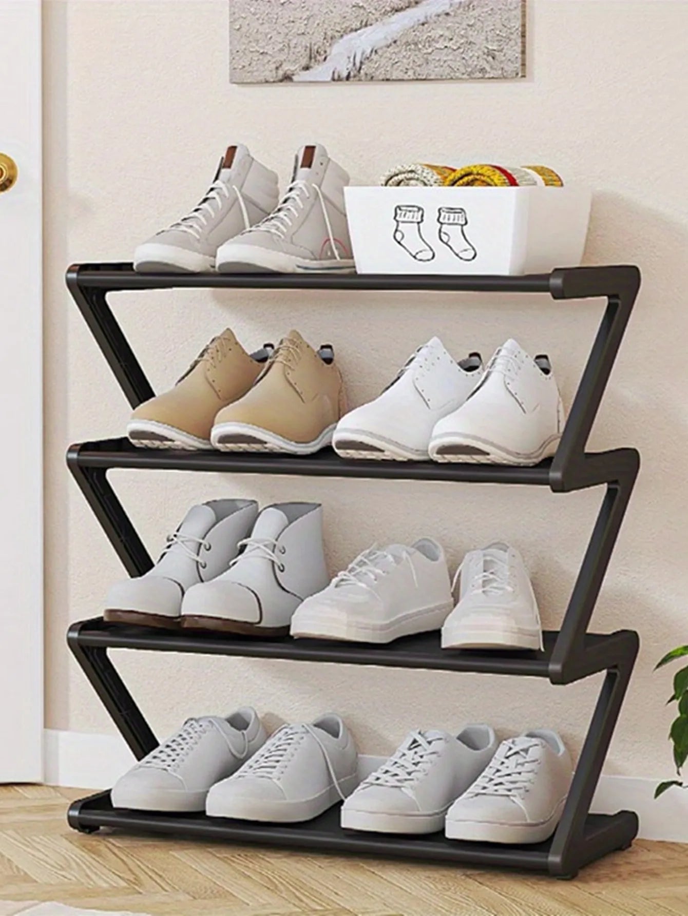 1pc 4-Tier Z-Shaped Shoe Rack