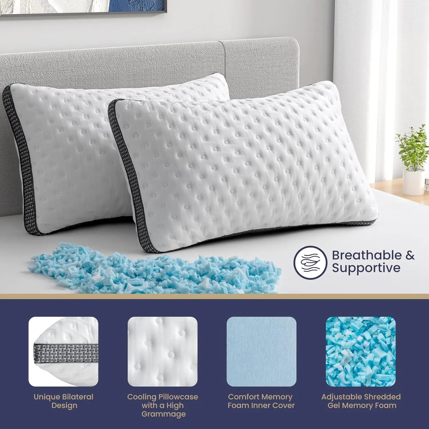 Cooling Gel Memory Foam Bed Pillow, CertiPUR-US Certified