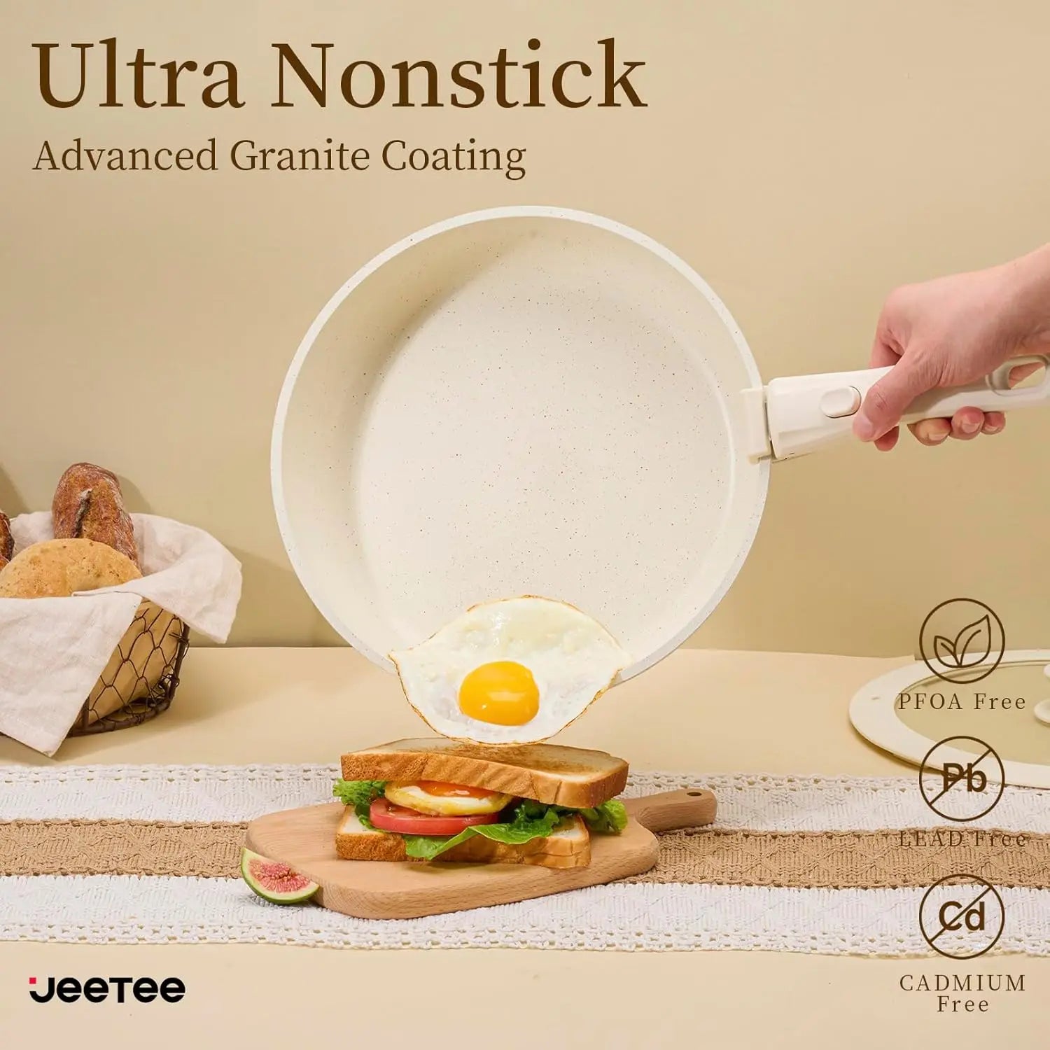 17-Piece Nonstick Cookware Set with Detachable Handle