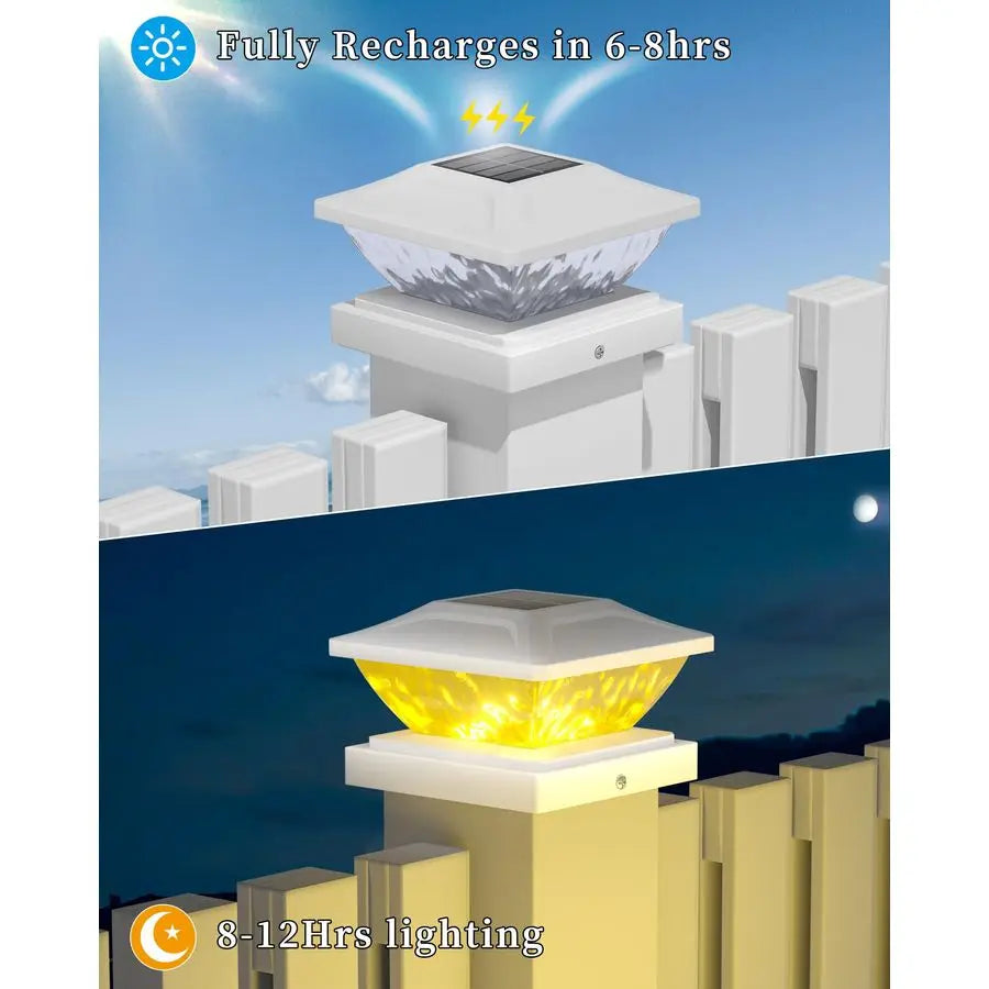 Solar Post Cap Lights,4Pack Fence Deck Post Cap Solar Powered Lights RGB with Two Modes