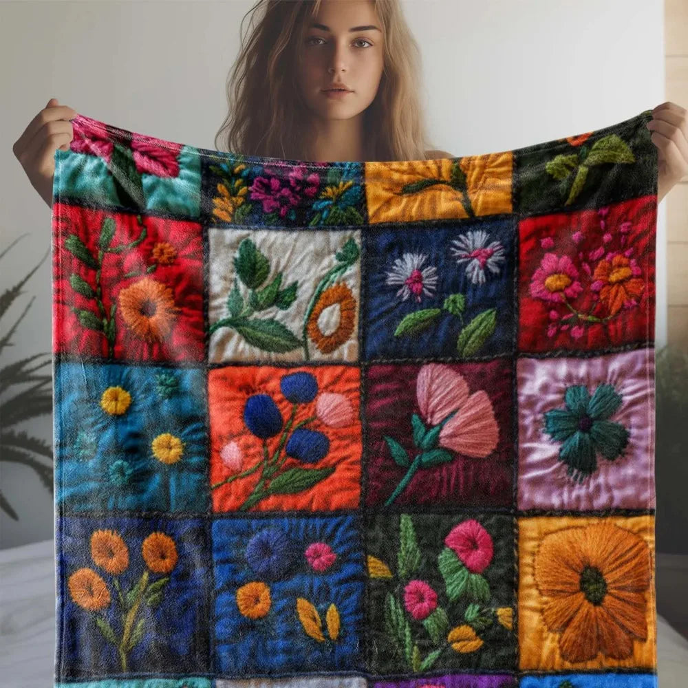 Vintage Floral Print Patchwork Throw Blanket
