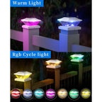 Solar Post Cap Lights,4Pack Fence Deck Post Cap Solar Powered Lights RGB with Two Modes