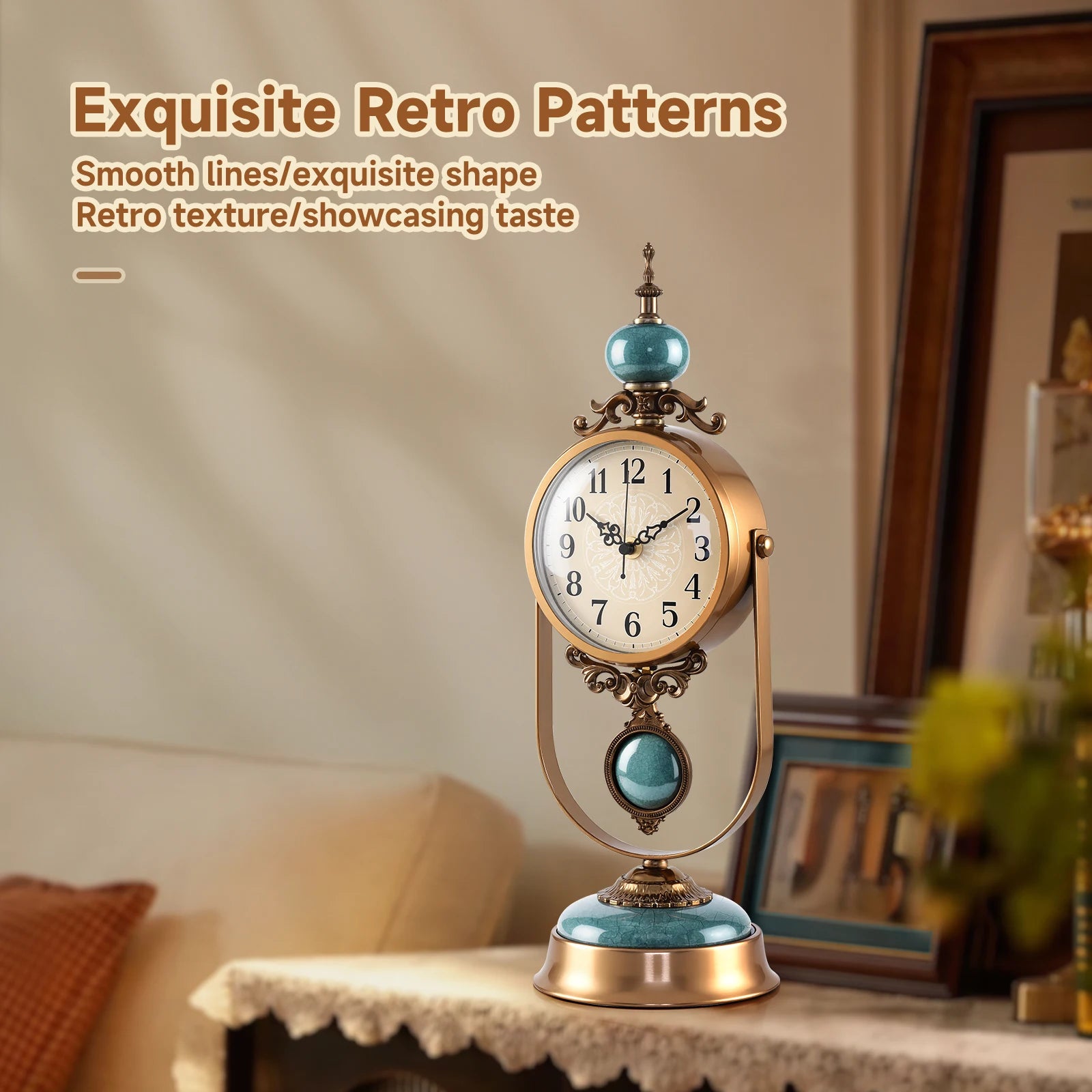 Vintage Fireplace Mantel Clock - Silent Decorative Clock with Antique Pendulum
