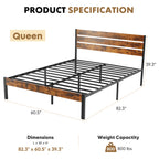 Metal and Wood Mixed Platform Bed Frame with Headboard and Footboard