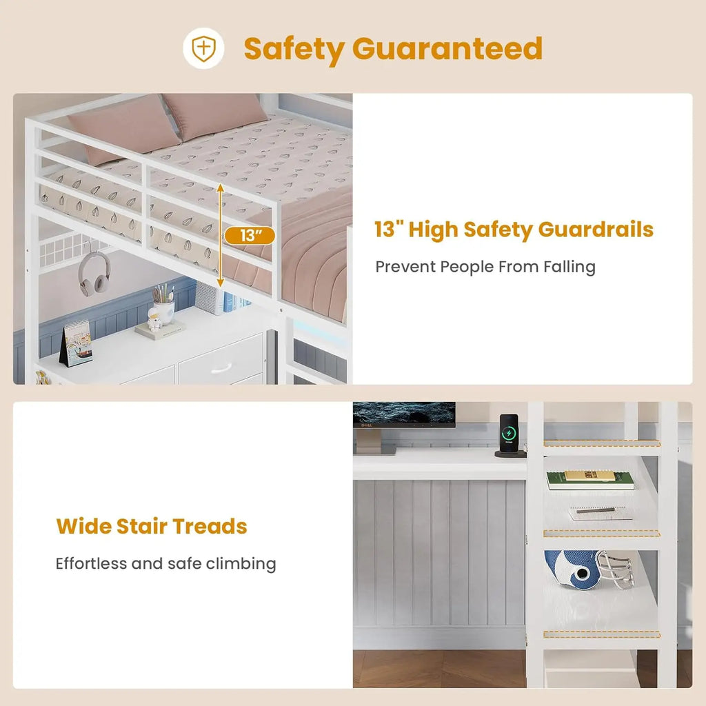 Loft Bed with U-Shaped Desk and Storage