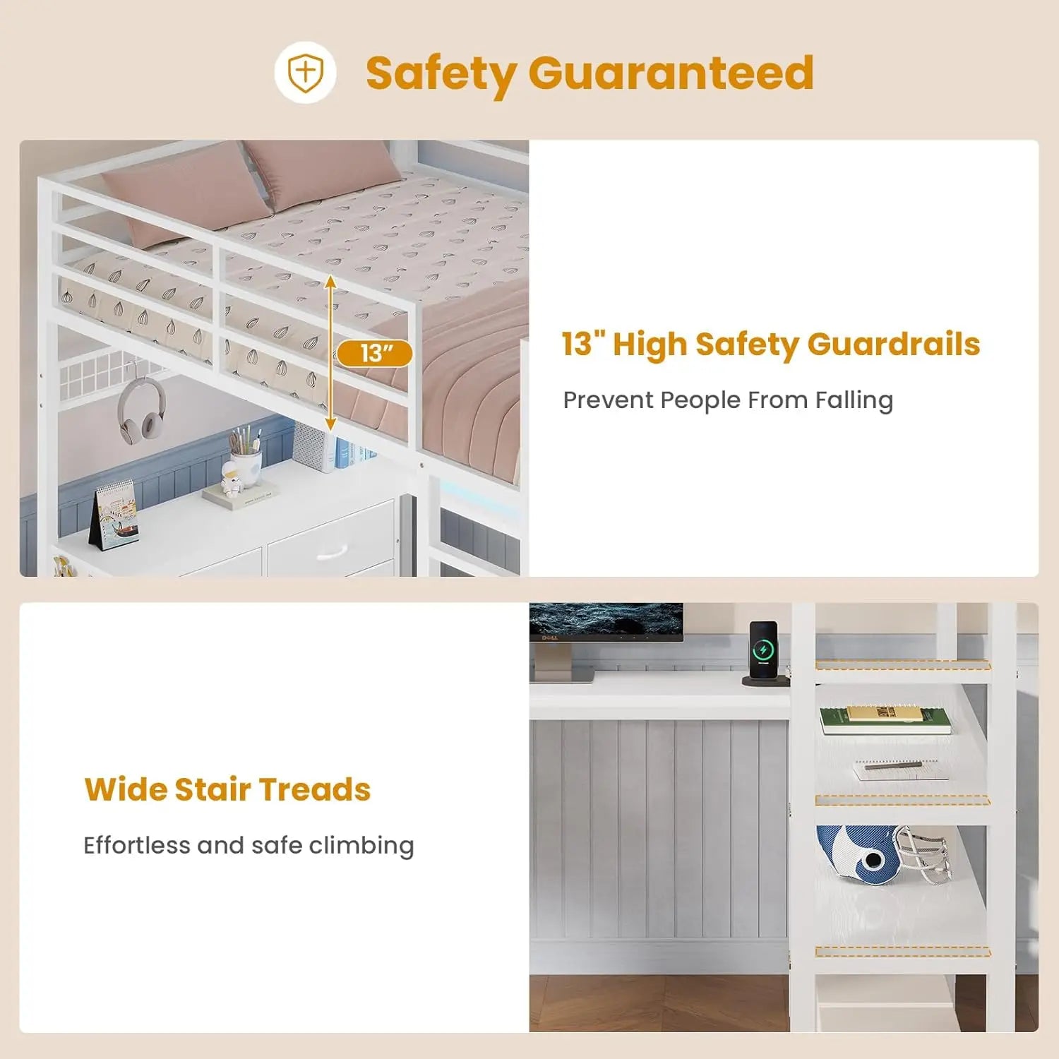 Loft Bed with U-Shaped Desk and Storage