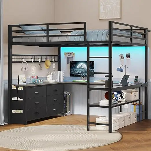 Loft Bed with U-Shaped Desk and Storage