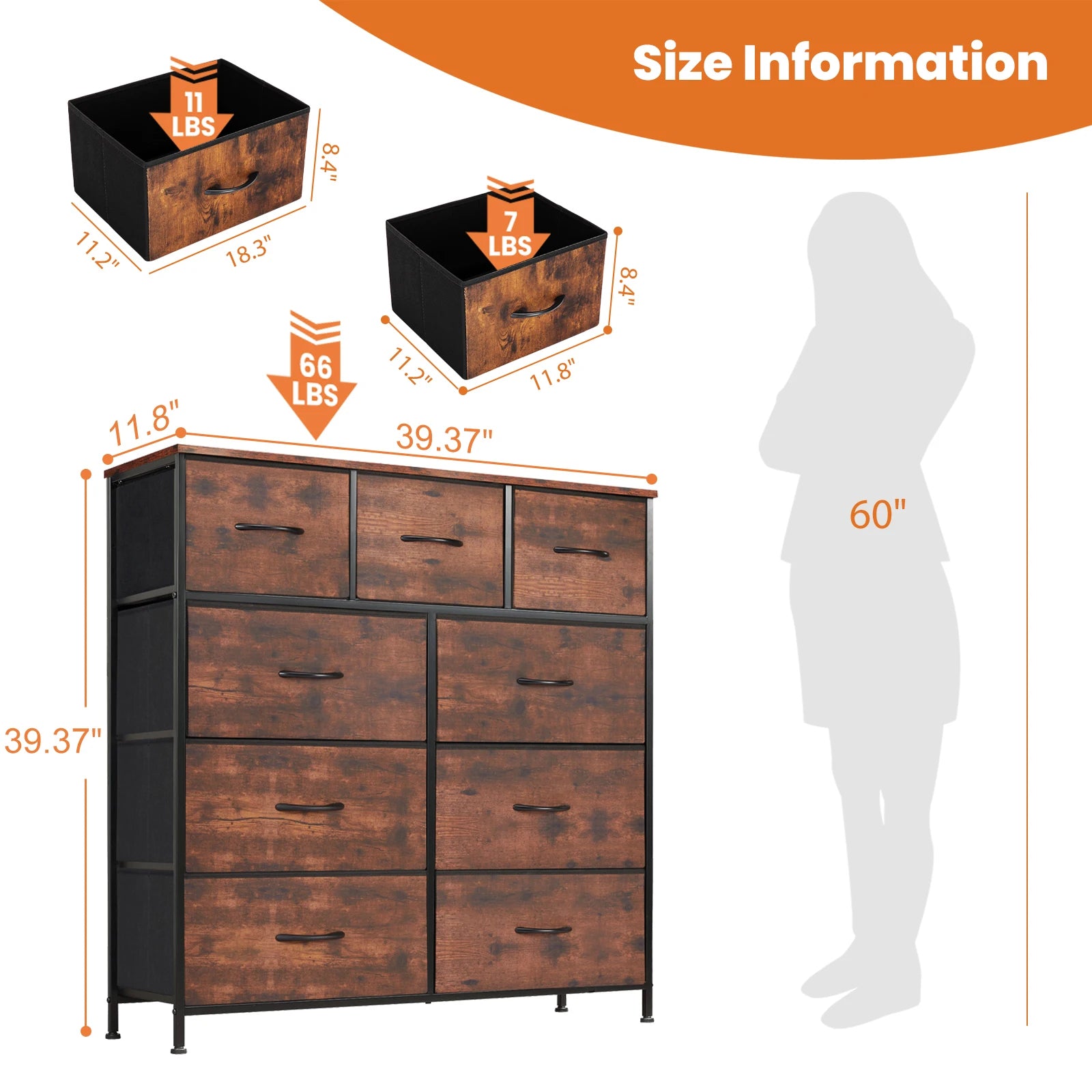 9 Storage Drawer Tall Chest Organizer