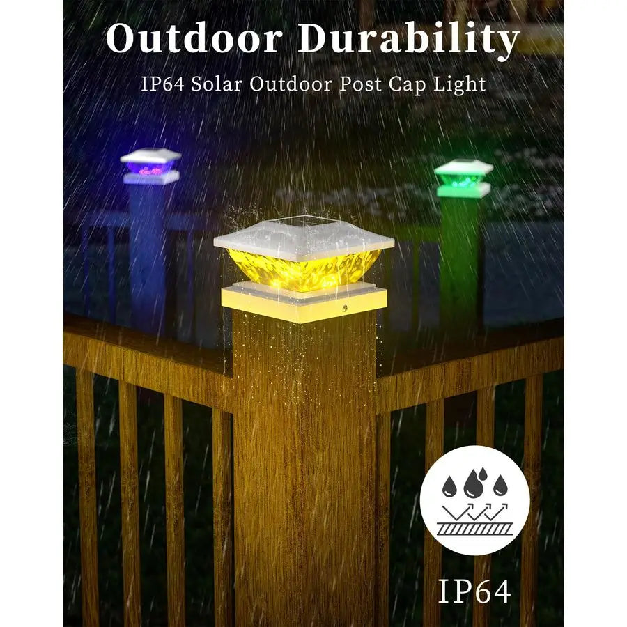 Solar Post Cap Lights,4Pack Fence Deck Post Cap Solar Powered Lights RGB with Two Modes