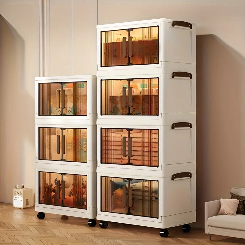 4/5-Tier Heavy-Duty Plastic Folding Storage Cabinet with Lid