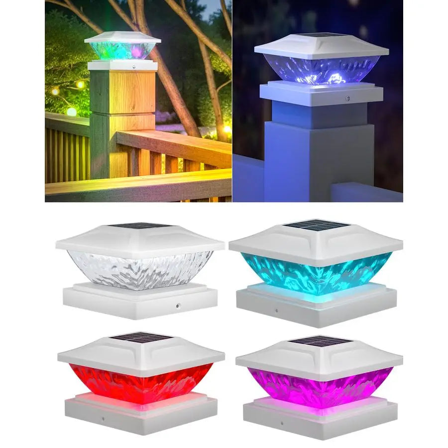 Solar Post Cap Lights,4Pack Fence Deck Post Cap Solar Powered Lights RGB with Two Modes